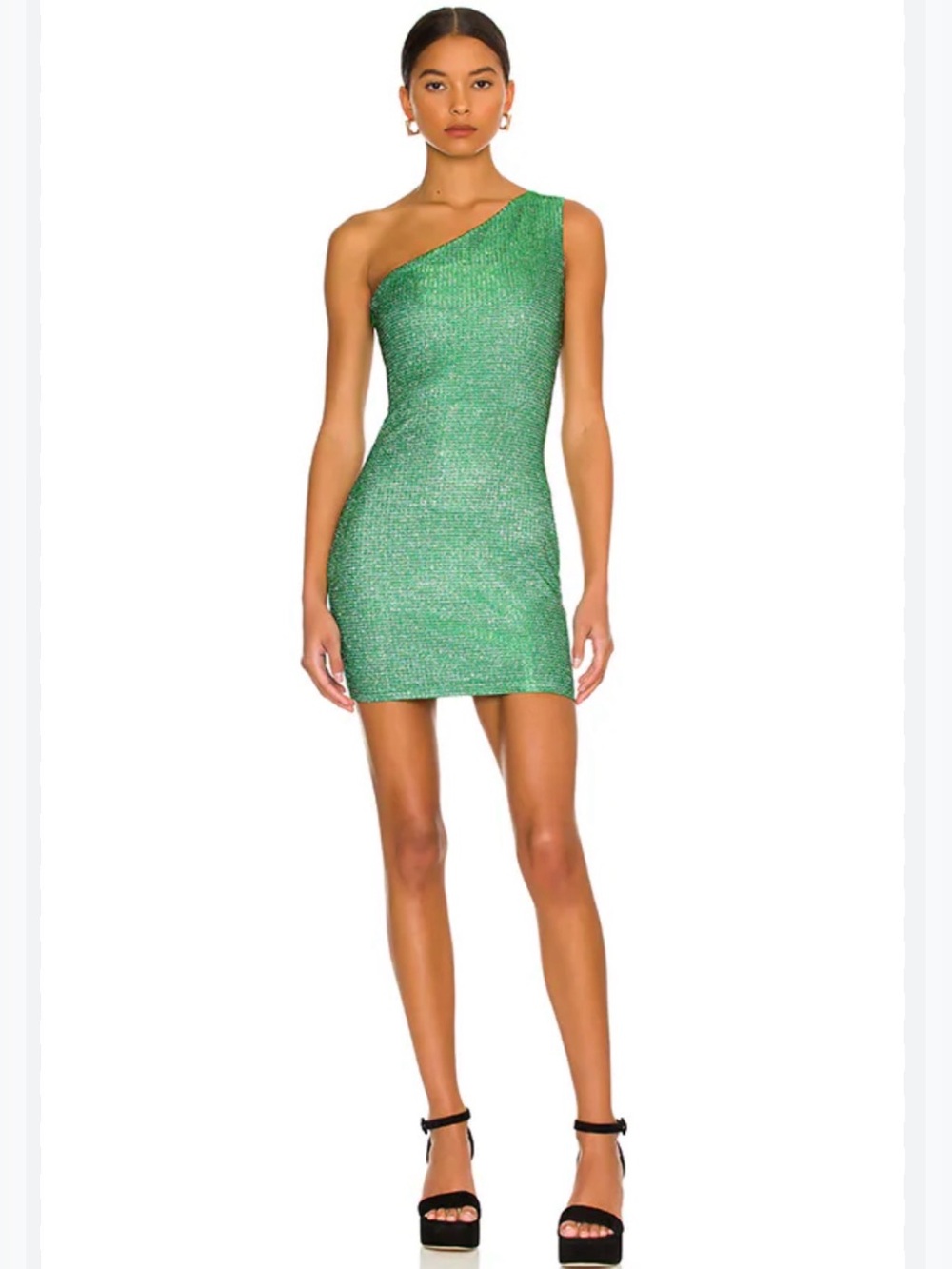 Superdown Tiffany one shoulder mini dress size S green lurex